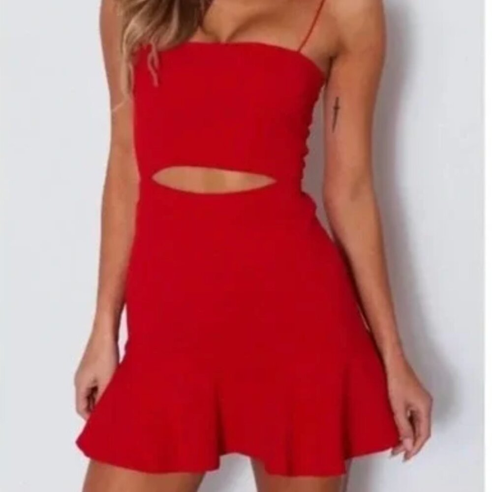 White Fox Boutique Cutout Ruffle Dress (S)